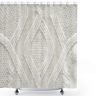 Personality  Full Frame Of White Knitted Cloth With Pattern As Background Shower Curtains