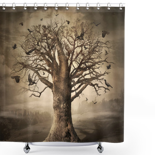Personality  Magic Tree With Crows Shower Curtains