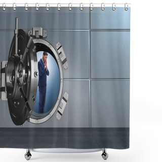 Personality  Businessman Concerned About Theft At Banking Vault Door Shower Curtains