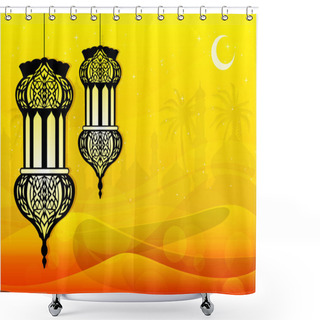 Personality  Intricate Arabic Lamp In Desert, Waves And Mosque In Background. Shower Curtains