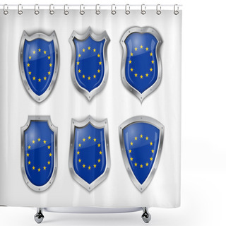 Personality  Different Icons With European Union Flag Shower Curtains