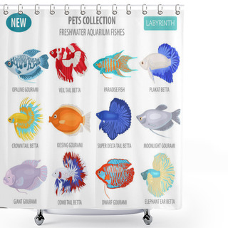 Personality  Freshwater Aquarium Fishes Breeds Icon Set Flat Style Isolated O Shower Curtains