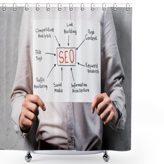 Personality  Cropped View Of Seo Manager Holding Paper With Concept Words Of Seo  Shower Curtains