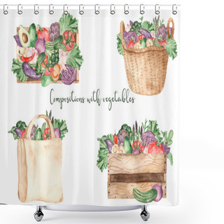 Personality  Watercolor Composition With Fresh Vegetables And Herbs Shower Curtains