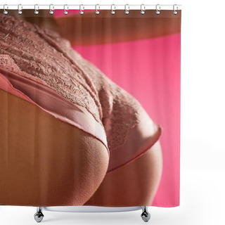 Personality  Cropped Image Of Female Butt In Panties Isolated On Pink Shower Curtains