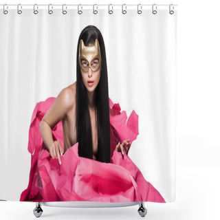 Personality  Woman In Devil Mask Shower Curtains