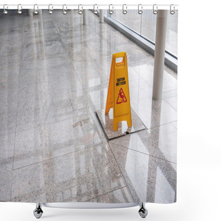 Personality  Wet Floor Sign On Lobby Floor Shower Curtains