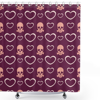 Personality  Vector Background With Hearts And Skulls. Shower Curtains