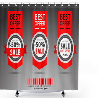 Personality  Set Of Red Vector Sale Tickets. Shower Curtains