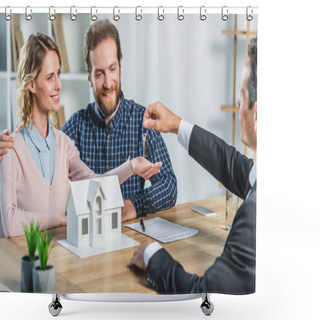 Personality  Couple Getting Keys From Realtor Shower Curtains