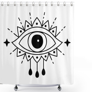 Personality  Evil Doodle Eye. Hand Drawn Witchcraft Eye Talisman, Magical Religion Sacred Symbol In A Trending Minimal Linear Style. For T-shirt Prints, Boho Posters, Cards, Covers, Logo Designs And Tattoos. Shower Curtains