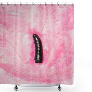 Personality  Black Dildo Toy On Pink Feathers Shower Curtains