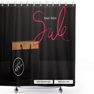 Personality  Close Up View Of Paper Shopping Bag On Black Backdrop With Black Friday Sale Shower Curtains