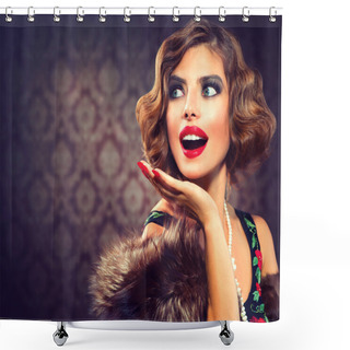 Personality  Retro Woman Portrait. Surprised Lady. Vintage Styled Photo Shower Curtains