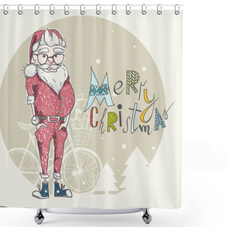 Personality  Merry Christmas Background With Santa Shower Curtains