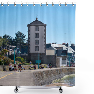 Personality  Saint-Malo, France - June 02 2020: The Bas-Sablons Lighthouse Is Located On The Quay Of Bas-Sablons Beach In The Saint-Servan District, A Former Municipality Attached To The City Of Saint-Malo, Ille-et-Vilaine (Brittany) Shower Curtains