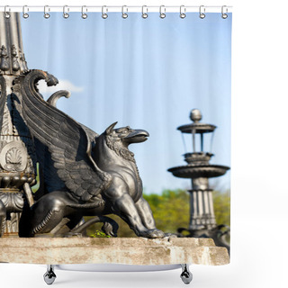 Personality  Sculpture Of Griffin On Stone Pedestal Shower Curtains