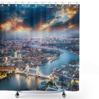 Personality  London. Aerial View Of Tower Bridge At Dusk With Beautiful City Shower Curtains