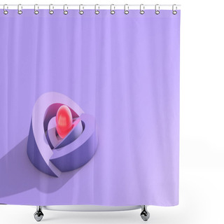 Personality  Abstract Architecture 3d Background With Soft Ulraviolet Arc Shapes And Shiny Red Core Sphere With Light Shower Curtains