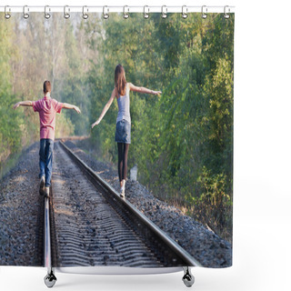 Personality  Two Children On Rails Shower Curtains