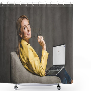 Personality  Woman Using Laptop  Shower Curtains