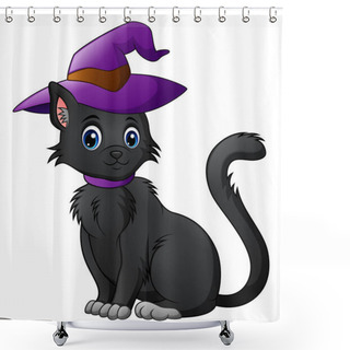 Personality  Cartoon Black Cat In A Halloween Hat Shower Curtains