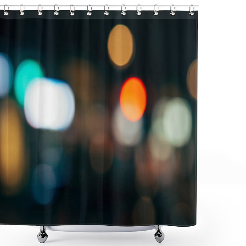 Personality  close up view of colorful bokeh lights on dark background shower curtains