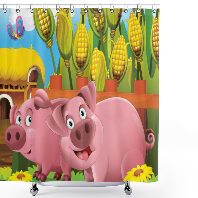 Personality  Cartoon Pigs Playing Hide And Seek In The Field Shower Curtains
