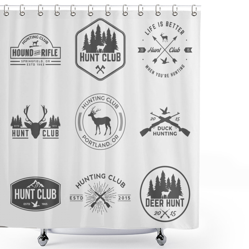 Personality  Vector Set Of Hunting Club Labels Shower Curtains