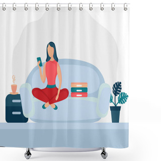 Personality  Girl Sitting With Phone 3 Dd Ww Isol Shower Curtains