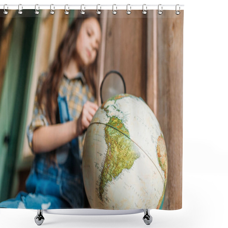 Personality  girl with magnifying glass and globe shower curtains