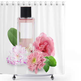 Personality  Bottle Of Floral Perfume On White Background Shower Curtains