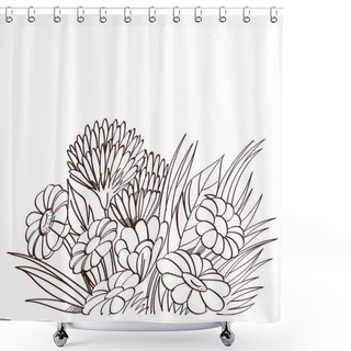 Personality  Monochrome Bouquet Of Chamomiles Isolated On White Background Shower Curtains