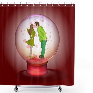 Personality  Kissing Couple In Magic Ball. Vector Illustration Shower Curtains
