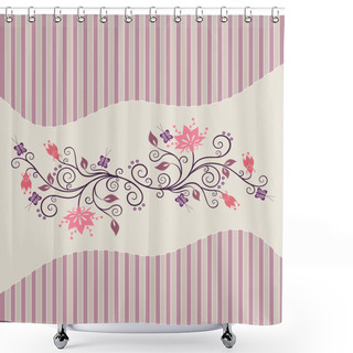 Personality  Pink Vector Flowers And Stripes. This Image Is A Vector Illustration. Please Visit My Portfolio For More Similar Illustrations. Shower Curtains
