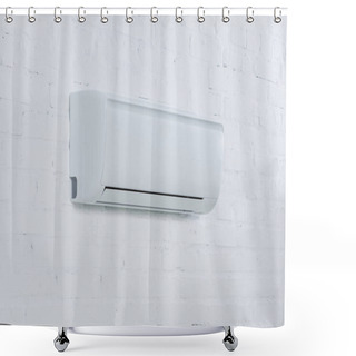 Personality  Close-up Shot Of Air Conditioner Hanging On Brick Wall Shower Curtains