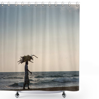 Personality  Old Woman Walking By Seashore Shower Curtains