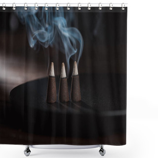 Personality  Three Burning Incense Sticks With Blue Smoke Shower Curtains