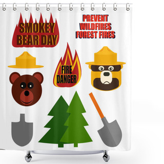 Personality  Vector Set Silhouettes For Smoked Bear Day On Flat Style Shower Curtains