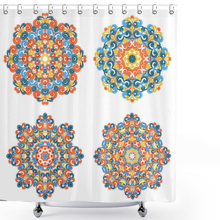 Personality  Colorful Mandalas In Oriental Style. Set Of Round Ethnic Patterns Isolated On White Background. Traditional Lace Ornaments. Arabic, Asian, Islamic, Indian Motifs. Vector Illustration. Shower Curtains