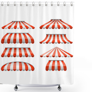 Personality  Striped Red And White Sunshade Awning - Cafe And Shop Awnings Shower Curtains
