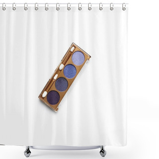 Personality  Top View Of Container With Different Shaded Purple Cosmetic Eye Shadows Isolated On White Shower Curtains