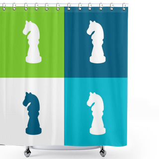 Personality  Black Horse Chess Piece Shape Flat Four Color Minimal Icon Set Shower Curtains