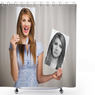 Personality  Woman Changing Her Mood Shower Curtains