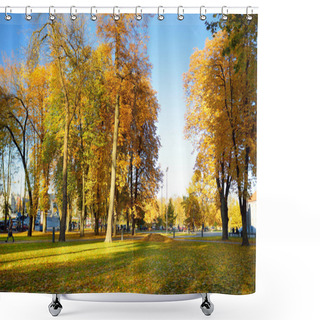 Personality  Colorful City Park Scene In The Fall With Orange And Yellow Foliage. Beautiful Autumn Scenery In Vilnius, Lithuania. Shower Curtains