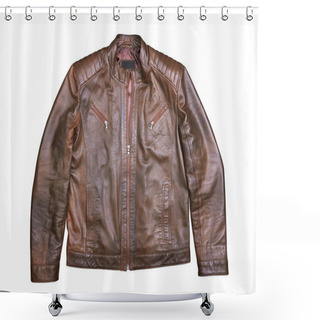 Personality  Brown Leather Jacket On White Shower Curtains
