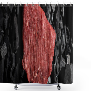 Personality  Panoramic Shot Of Raw Beef Sirloin On Small Coal Pieces Shower Curtains