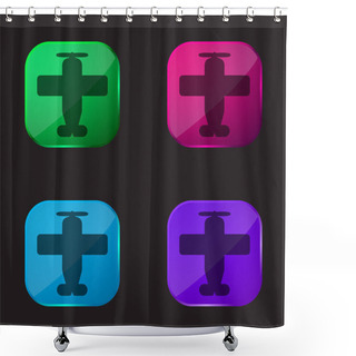 Personality  Airplane With One Helix Four Color Glass Button Icon Shower Curtains