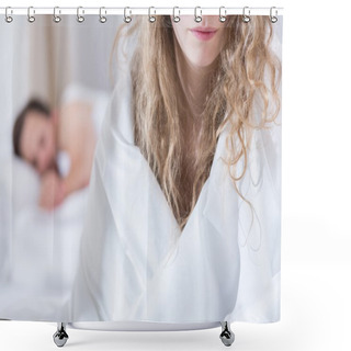 Personality  Couple Having Problems In Bed Shower Curtains