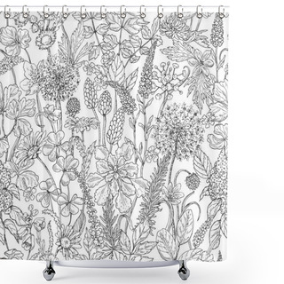 Personality  Seamless Pattern With Wildflowers Shower Curtains